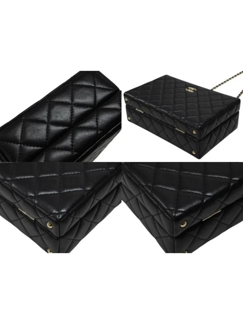 Chanel CC Logo Quilted Chain Shoulder Handbag Lambskin Black